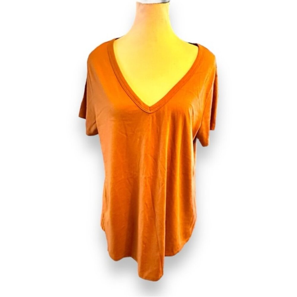Women’s torrid 1 Burnt Wheat Girlfriend Signature Jersey V-Neck Tee 14 16 1X 1XL